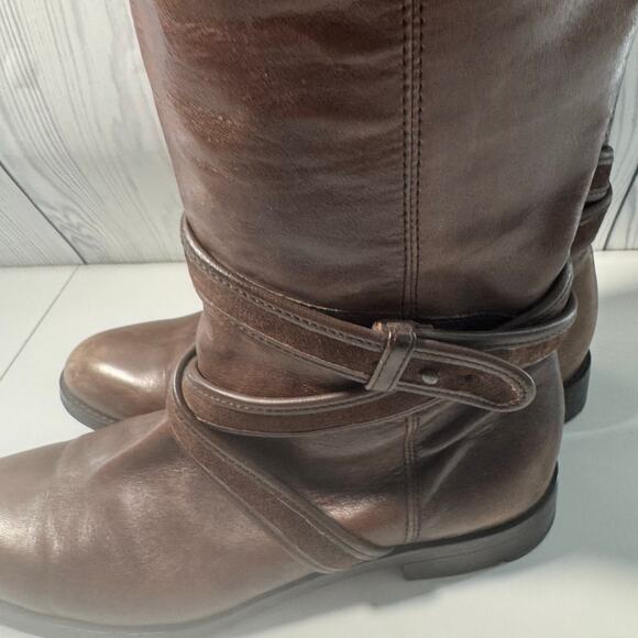 Y2K Vintage Cole Haan Tall Brown Leather Buckle Harness Riding Boot Size 7.5 - Picture 2 of 11